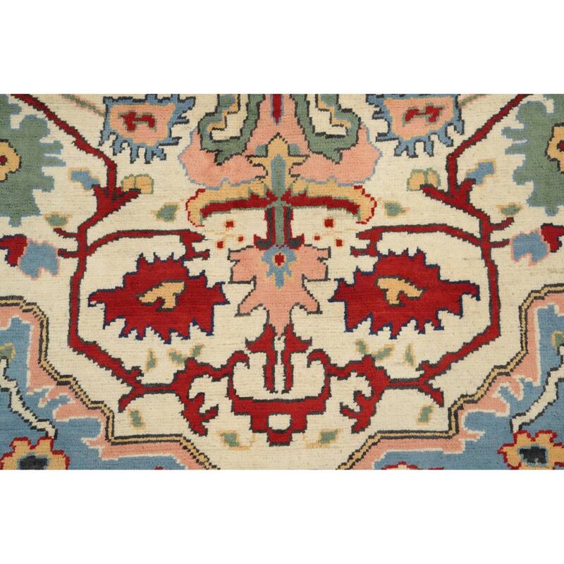 Hand Knotted Oriental 100% Wool Carpet Traditional Medallion Beige & Ivories Heriz (serapi) Area Rug - 9' 10'' X 7' 11''