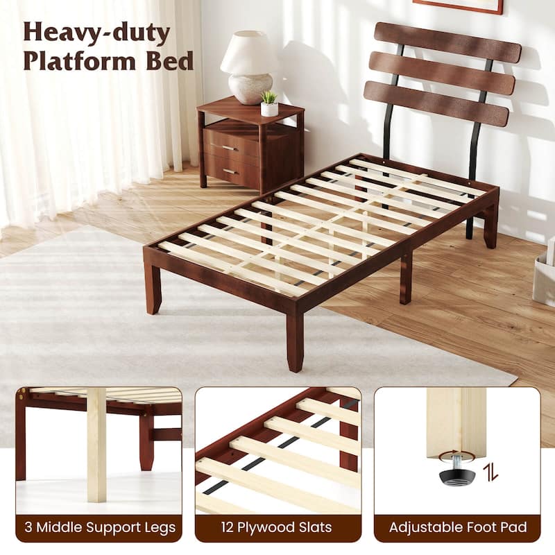 Costway 15.5 Inch Twin/Full/Queen Size Bed Frame with Retro Headboard