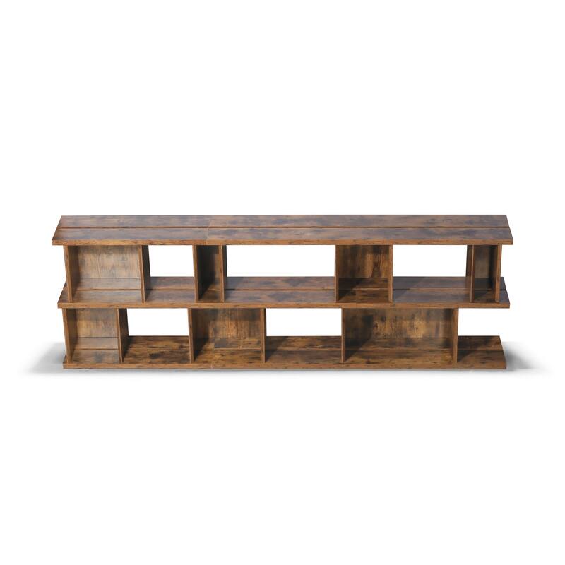 Davee 94.5 inches Width Adjustable Antique Rustic Wood Bookcase - 29.5" H x 94.48" W x 12.6" D