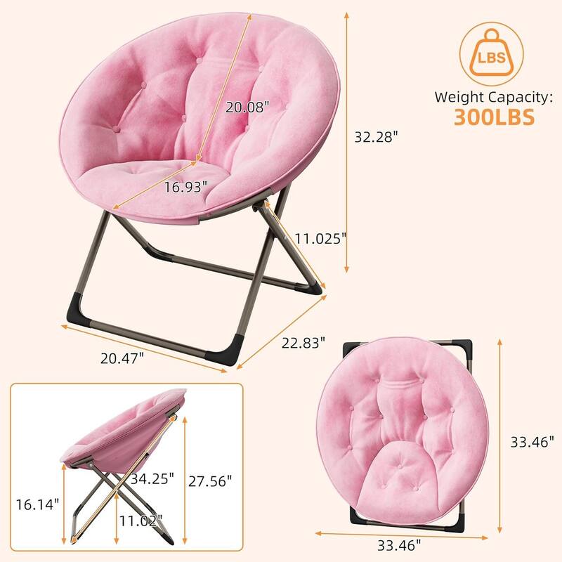 Foldable Comfy Plush Saucer Chair for Adults for Bedroom, Dorm, Gaming, Small Spaces