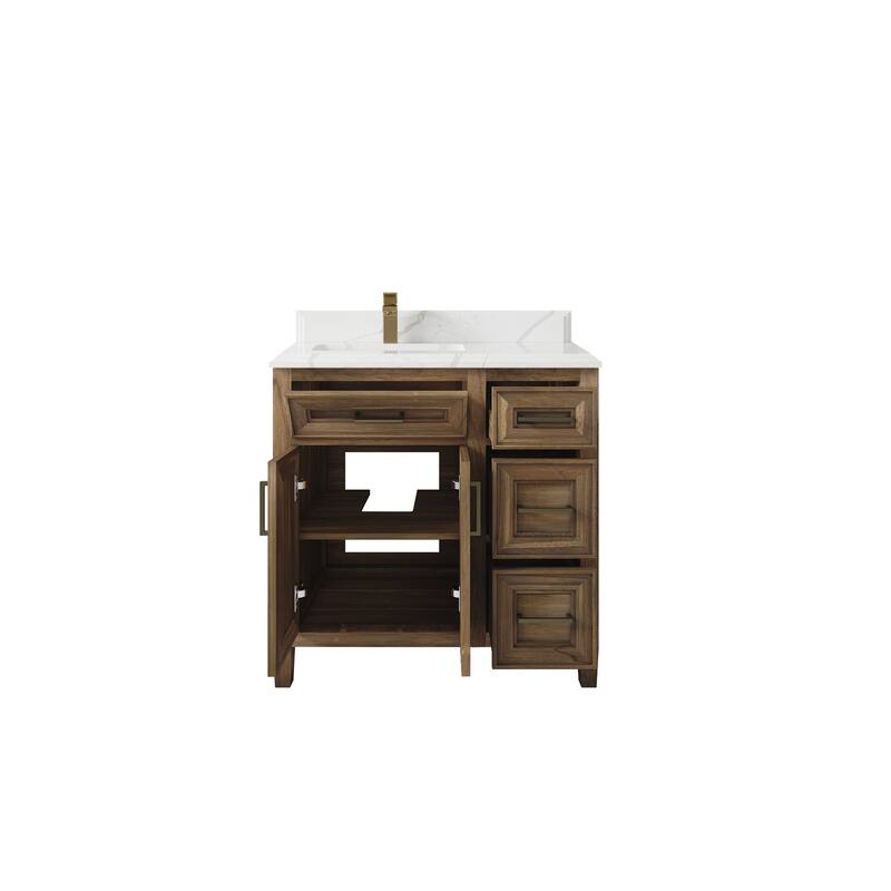 Willow Collections 36 in. W x 22 in. D Santa Monica Teak Left Offset Sink Bathroom Vanity with Countertop
