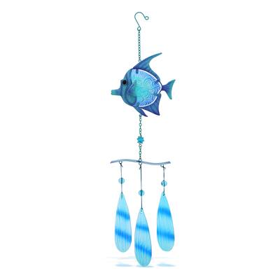 CoTa Global Blue Fish Hanging Sea Glass Wind Chime - 27.36 Inch