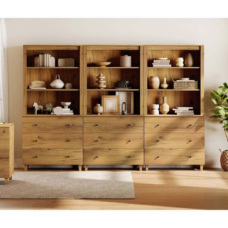 Modern 71" Tall Bookcase with Drawers & Open Shelves for Home Office