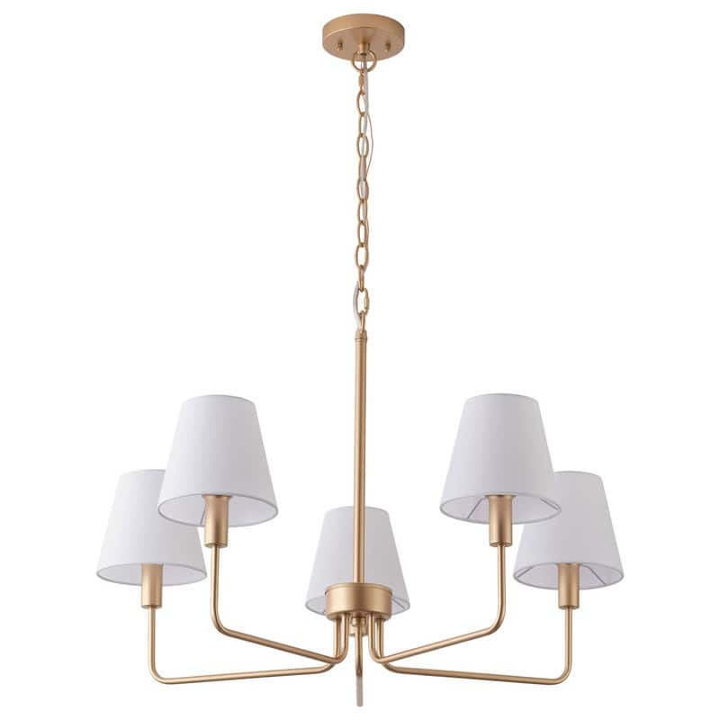 Contemporary Gold 5-Light Dining Room Chandelier with White Shades