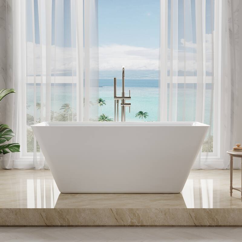 Freestanding Soaking Bathtub, 100% Pure Virgin Acrylic with Drain And Overflow,Glossy White