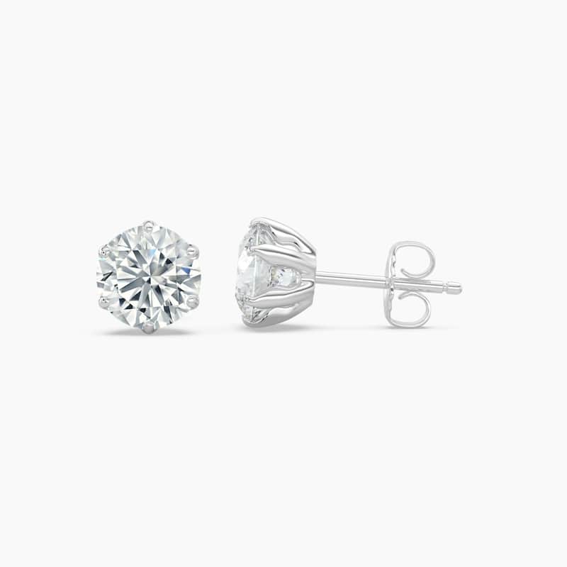 Auriya 14k Gold Lab-Grown Round Diamond Stud Earrings | (0.50-4.00 ct. tw) (6-Prong Crown Push-Back) (F-G VS) - 4.00ct. tw. - White