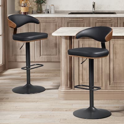 Art Leon Faux Leather Swivel Adjustable Bar Stool with Wood Accents
