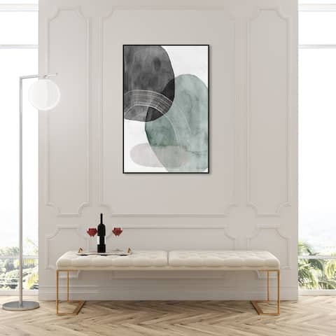 Oliver Gal 'Green Solidarity' Abstract Wall Art Framed Canvas Print Geometric - Green, White