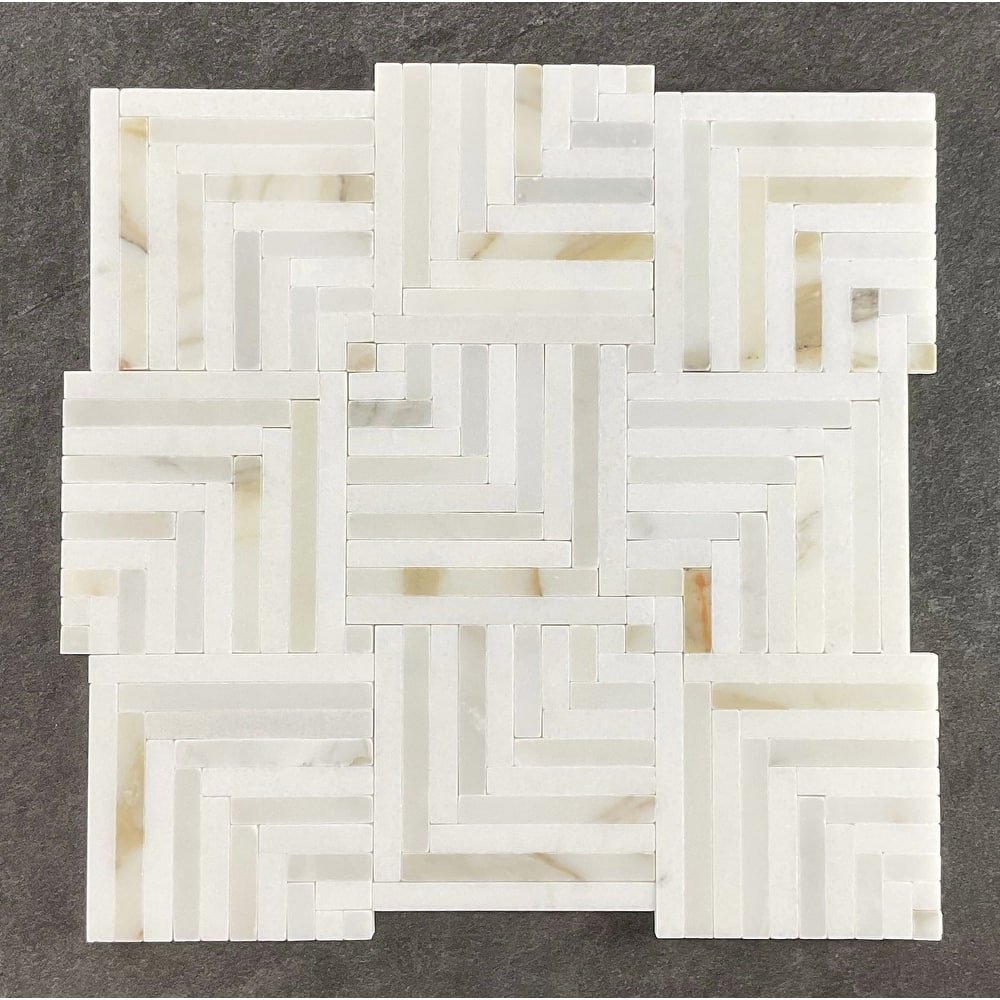 Groutless Square Basketweave Marble Mosaic Tiles