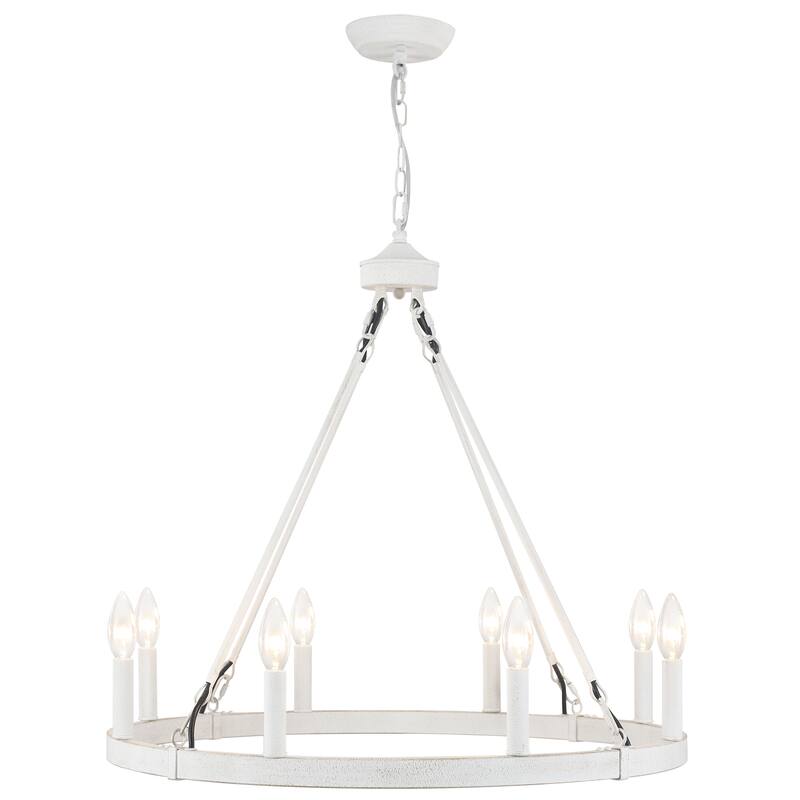 8-Light Candlestick Wagon Wheel Chandelier Linear Chandelier Lighting for Kitchen Island - White