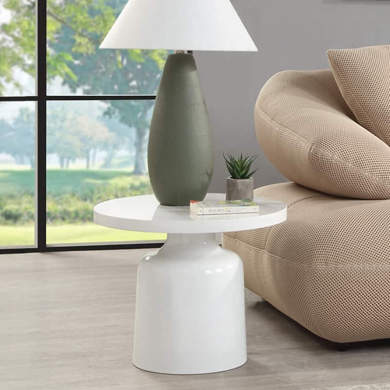 Engineering Marble End Table with Pedestal Base in White