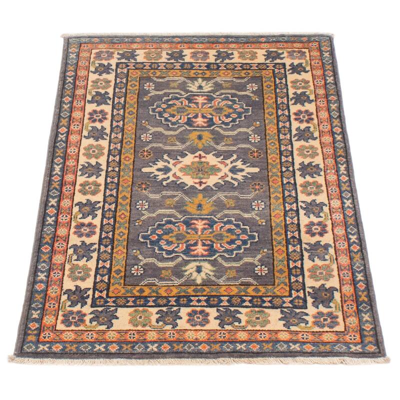 ECARPETGALLERY Hand-knotted Uzbek Ghazni Grey Wool Rug - 2'7 x 4'1