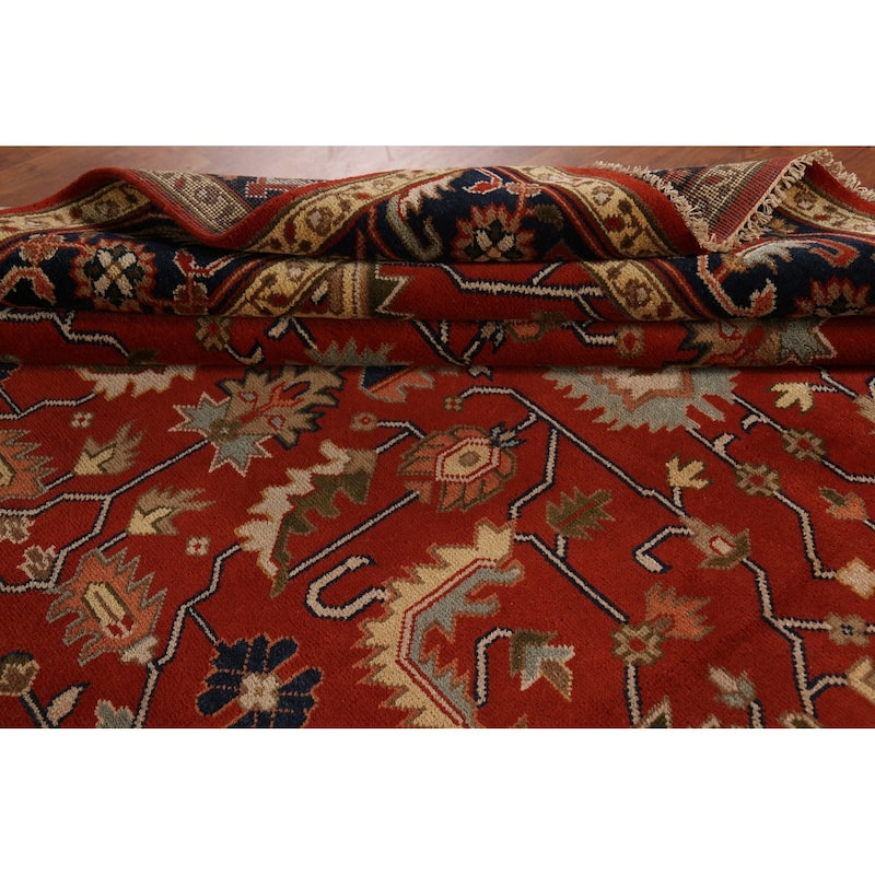 Floral Heriz Serapi Indian Large Area Rug Hand-Knotted Wool Carpet - 8'11"x 17'11"