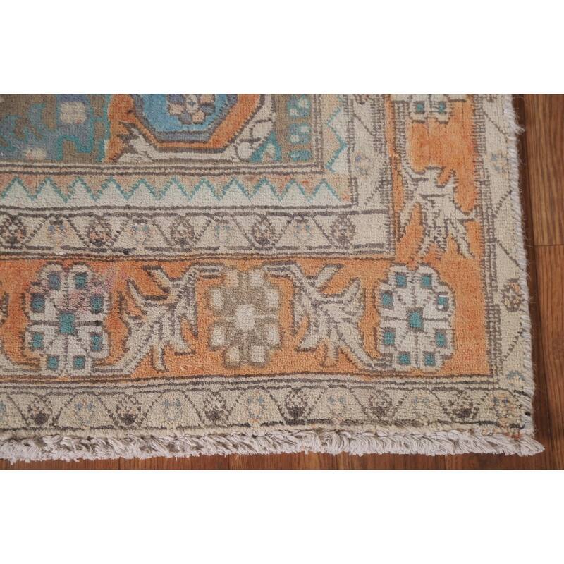 Hand Knotted Oriental 100% Wool Carpet Traditional All-Over Beige & Ivories Heriz Runner Rug - 10' 9'' X 3' 4''