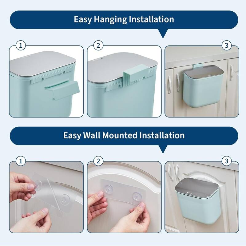 1.8 Gallon Hanging Trash Can with Stainless Steel Lid Green