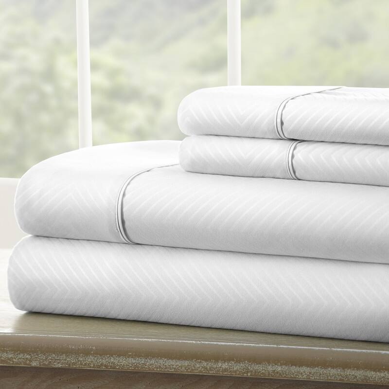 Becky Cameron Chevron 4-piece Deep Pocket Bed Sheet Set - Twin - White