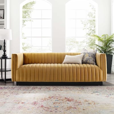 Silver Orchid Rosar Channel Tufted Velvet Sofa