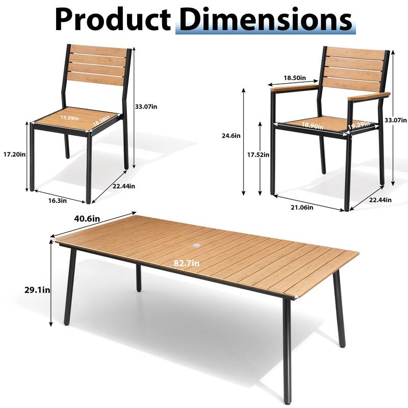 9-Piece Outdoor Patio Dining Set Wood-Like Table Top Alumium Umbrella Hole Table with Stackable Chairs - N/A