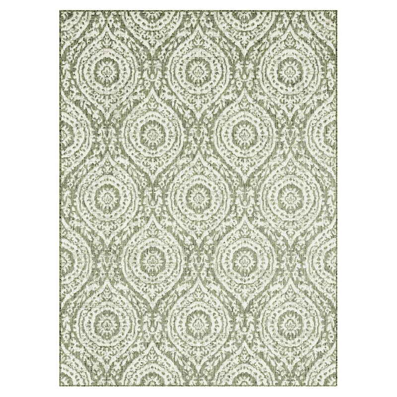 Nicole Miller New York Patio Country Zoe Moroccan Damask Indoor/Outdoor Area Rug - 7'9"x10'2" - Olive