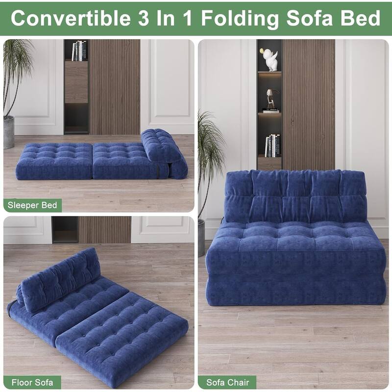 Portable Full Floor Folding Sofa Bed, Convertible Sleeper Chair for Living Room
