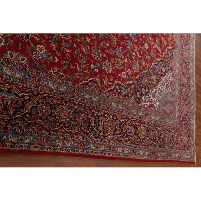 Traditional Kashan Persian Large Vintage Area Rug Handmade Wool Carpet - 9'8" x 16'2"
