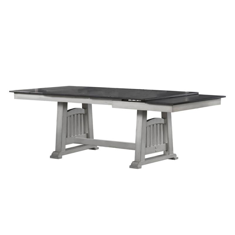Rectangular Wooden Dining Table with 2 Leaves in Antique White and Gray - Antique White/Gray - Antique White/Gray
