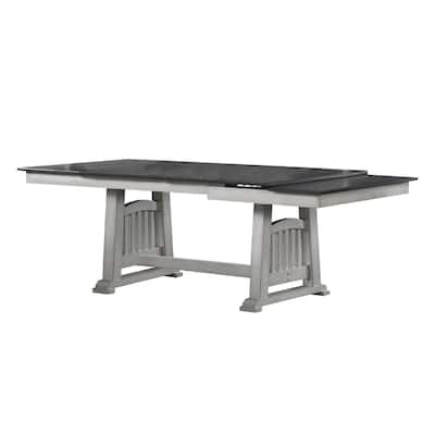 Rectangular Wooden Dining Table with 2 Leaves in Antique White and Gray - Antique White/Gray