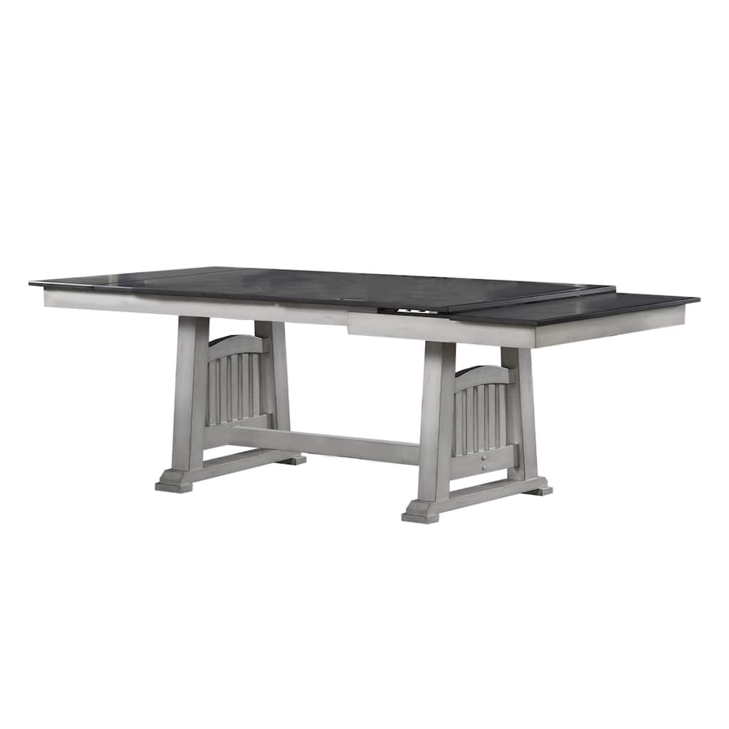 Rectangular Wooden Dining Table with 2 Leaves in Antique White and Gray - Antique White/Gray
