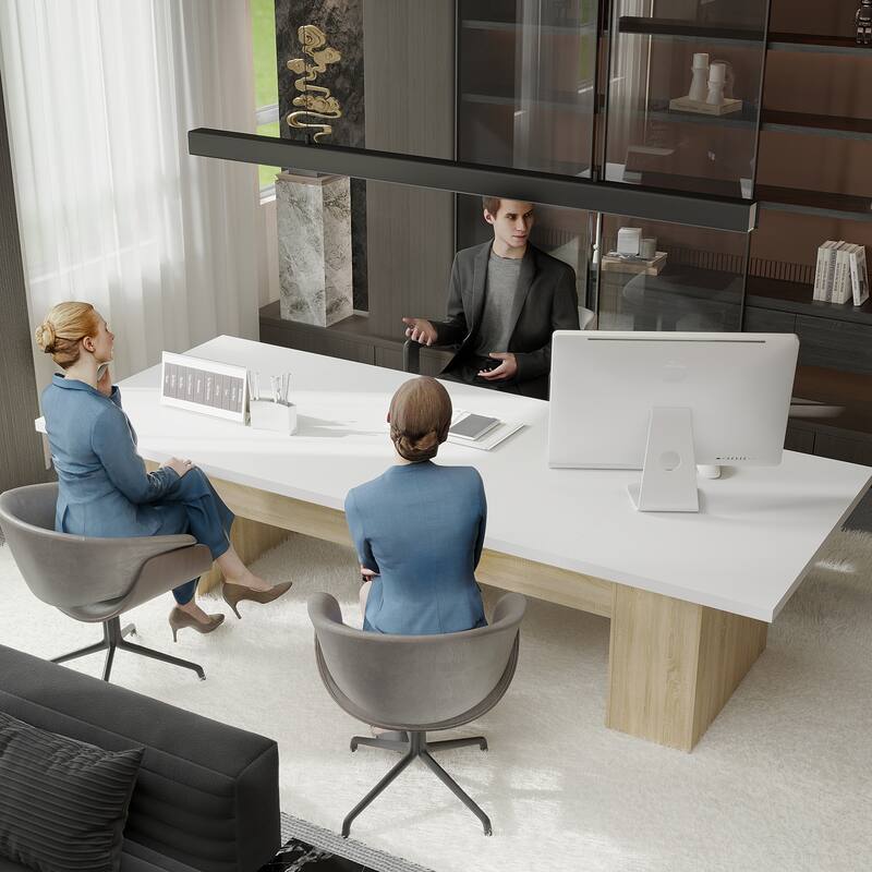 118.1" Large Conference Table, Modern Executive Office Desk with Heavy Duty Wood Base, Seats 8–10 Dining Table