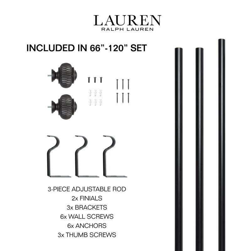 Lauren Ralph Lauren Cayson 1" Adjustable Window Curtain Rod and Finial Set