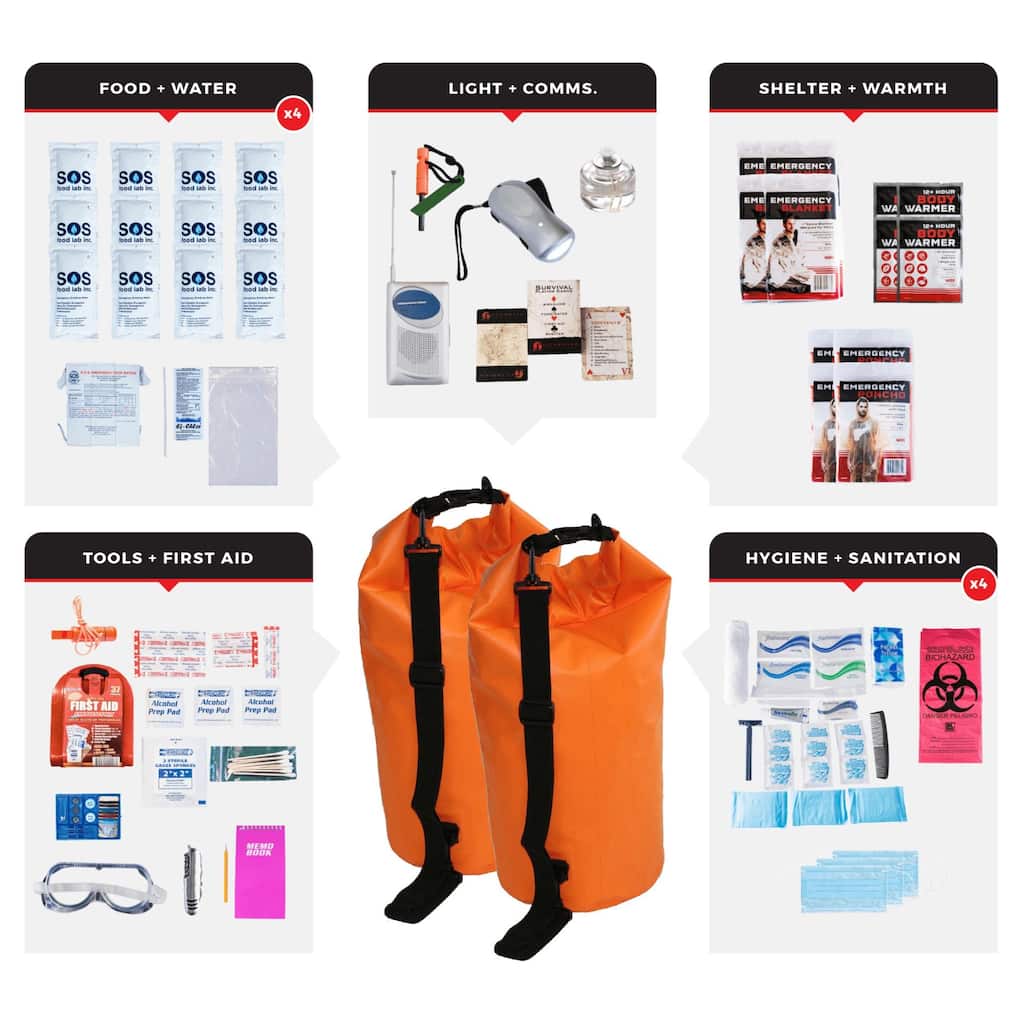 WSK Essential Survival Kit for Up To 4 People plus Dry Bag - Multicolor