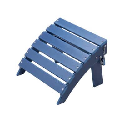 Blue HDPE Foldable Adirondack Ottoman Foot Stool Ideal for Various Outdoor Spaces - 15.7 x 18.9 x 13 in