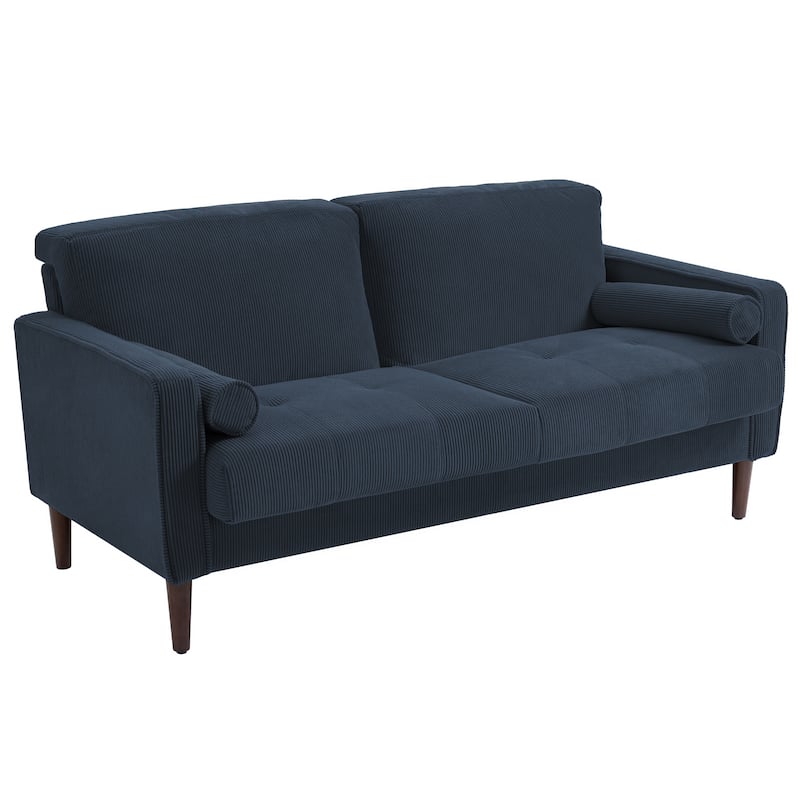 62" Wide Corduroy Button Tufted Sofa Couch with Armrest Pillow - Dark Blue