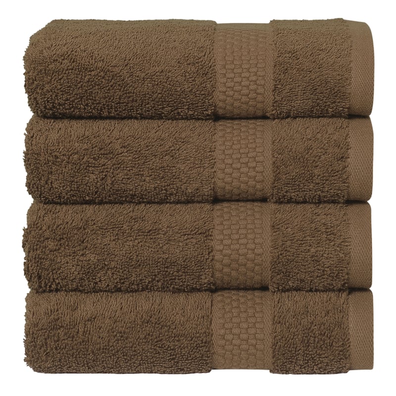 Authentic Hotel and Spa 100% Aeagean Long Staple Turkish Cotton, STARLIGHT Terry Hand Towels (Set of 4) - Earth Brown