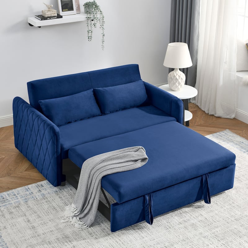 Modern Adjustable Convertible Loveseat Sofa Bed with 2 Pillows - Blue
