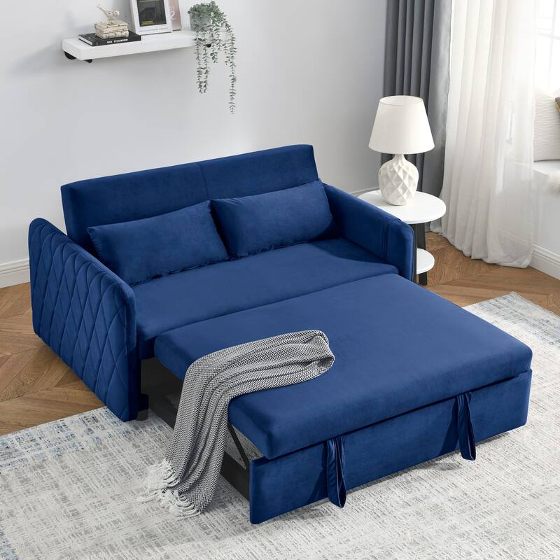 Multifunctional Pull-Out Sofa Bed, Convertible Sleeper Sofa Bed with Storage Bag, Upholstered Armsofa for Bedroom