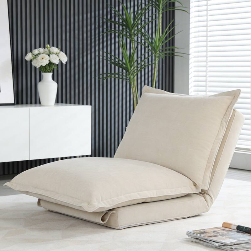 Chenille Upholstered Convertible Flip Comfy Bean Bag Lazy Sofa with Adjustable Backrest for Living Room - Beige