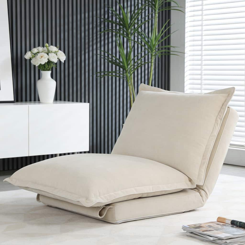 Chenille Upholstered Convertible Flip Comfy Bean Bag Lazy Sofa with Adjustable Backrest for Living Room