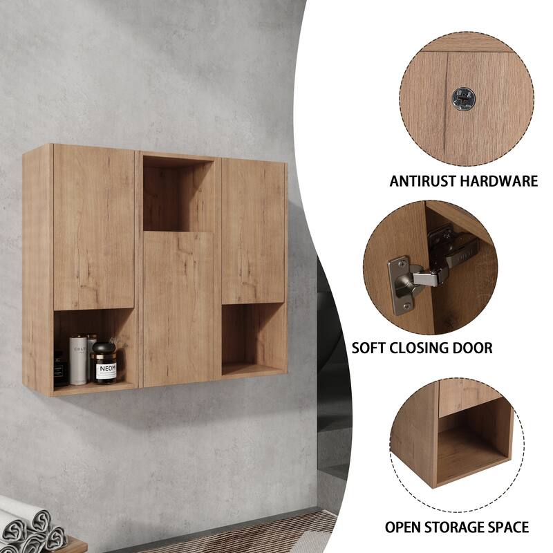 Wall Mounted Bathroom Side Cabinet with Reversible Door, Floating Storage Cabinet with Open Shelves