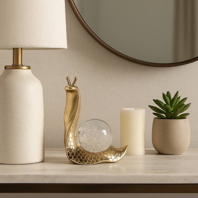 Resin Snail Figurine Textured Body with Orb Shell Decor - Gold - 7.5"