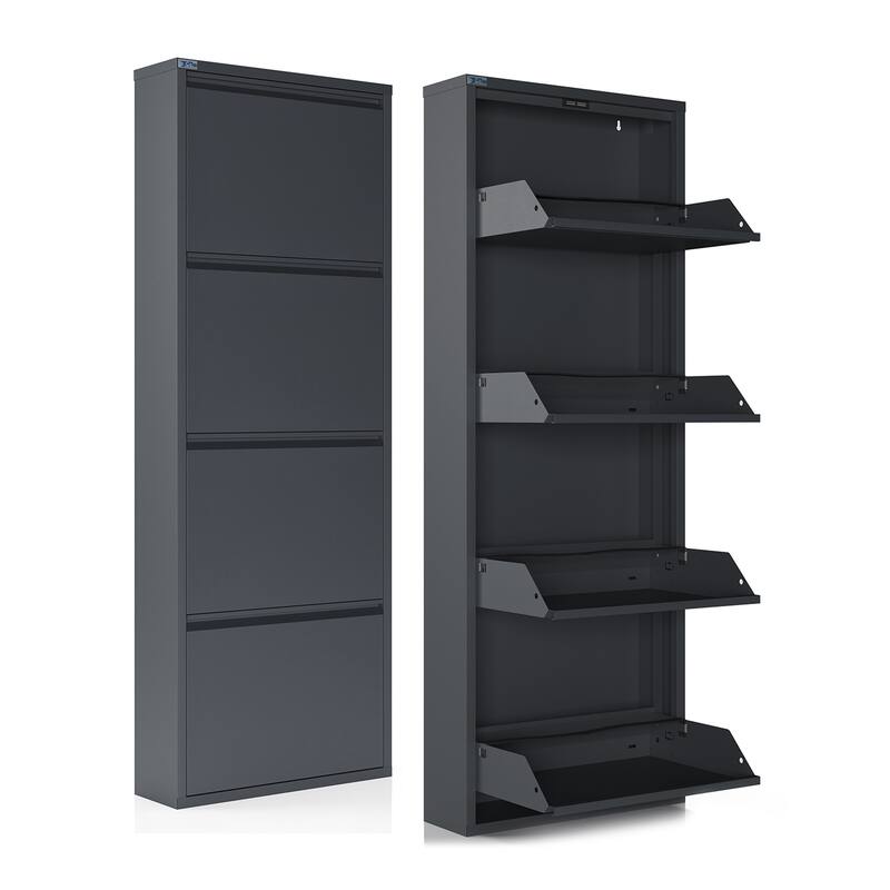 Antibacterial 4 Tier metal shoe cabinet without holes