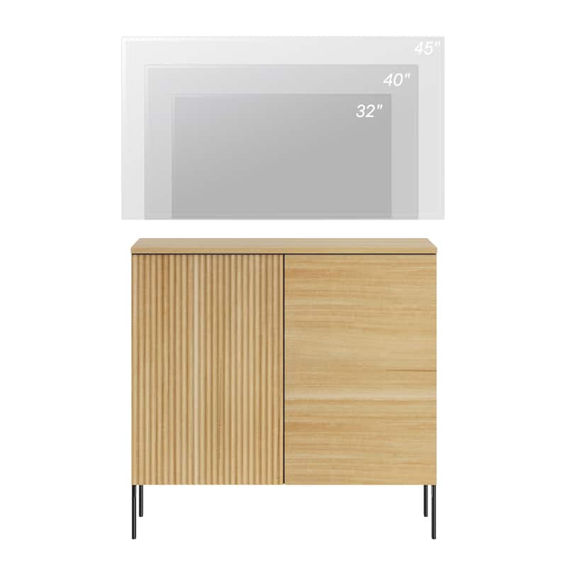 31.5" Modern Reeded TV Stand With Doors, Entertainment Center With Shelf, Wooden TV Console 