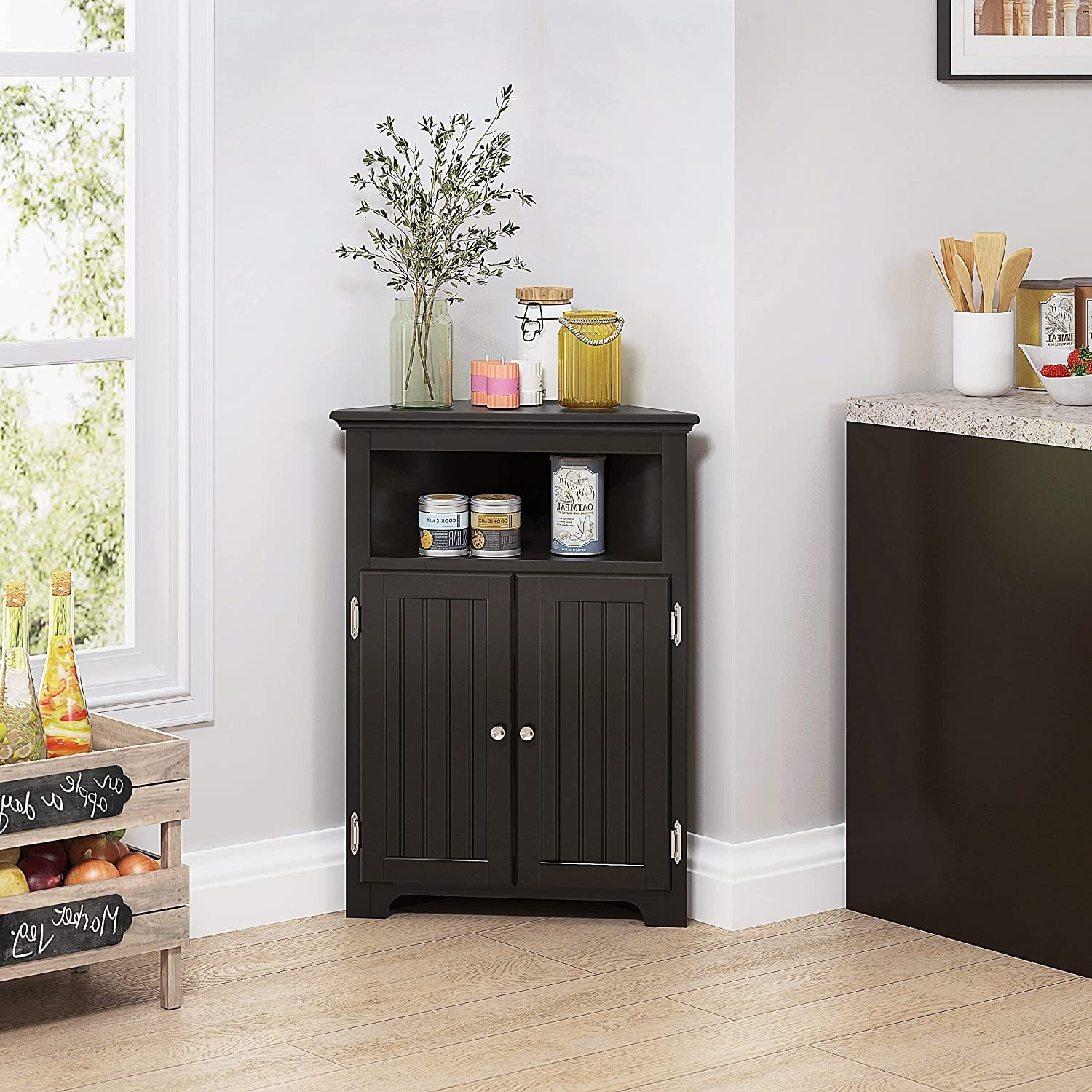 UTEX Corner Free Storage Cabinet, Bathroom Floor Corner Cabinet with Doors  and Shelves for Bathroom, Kitchen, Living Room, White - On Sale - Overstock  - 36100605