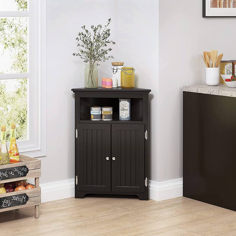 UTEX Corner Free Storage Cabinet, Bathroom Floor Corner Cabinet with Doors and Shelves for Bathroom, Kitchen, Living Room, White