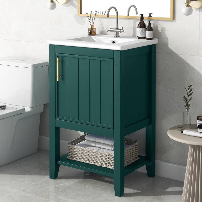 20" Bathroom Vanity with Sink, Bathroom Cabinet with Soft Closing Door, Storage Rack and Open Shelf