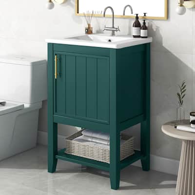 20" Bathroom Vanity with Sink,Bathroom Cabinet with Soft Closing Door,Storage Rack and Open Shelf