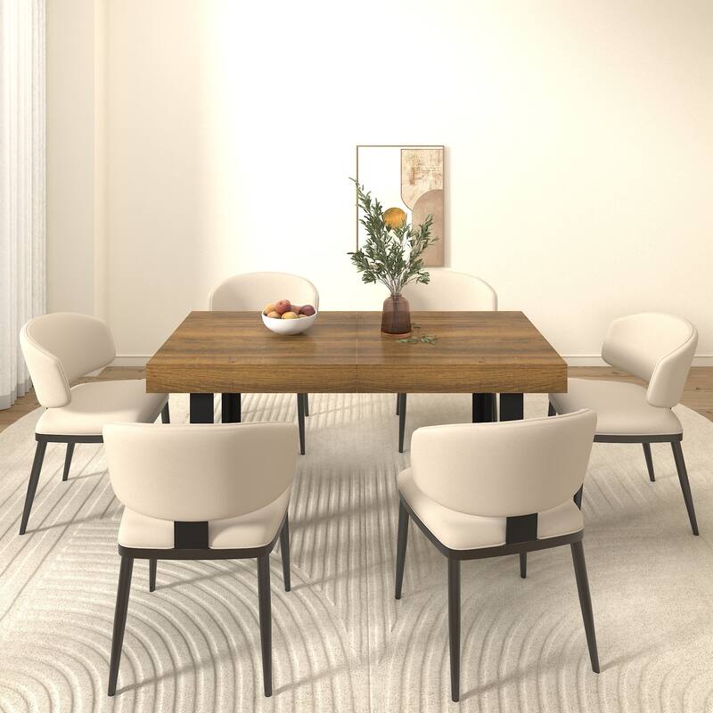 Rectangle Extendable Dining Table for 6-10 People, Aged Effect Wood and Black 160-200 cm - Black Brown