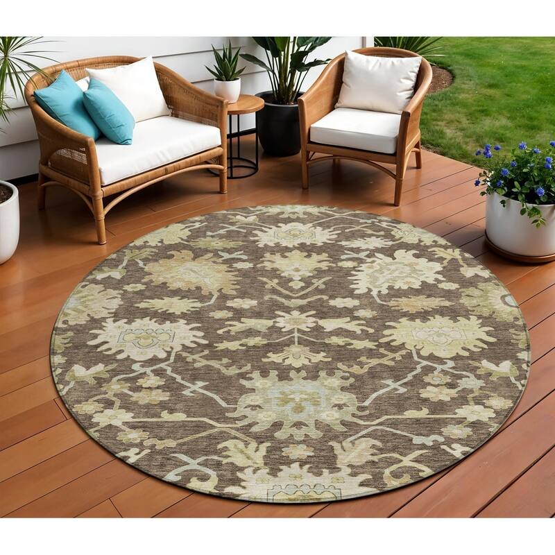 HomeRoots Floral Traditional Rectangle Outdoor Rug - 8' Round