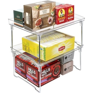 2-Tier Stackable Storage Shelf Stand- Foldable Organizer Rack for Kitchen Pantry