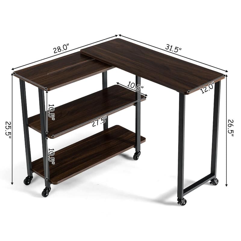 Gymax Walnut Sofa Side Table Rotating Bookcase End Table Patented - See Details